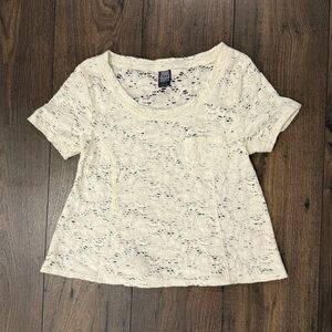 Free People Cream Lace Boho Top Shirt Flare Fit Size Small with pocket detail